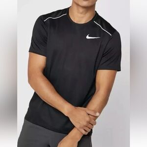 Nike Dri-FIT Miler Men Short Sleeve Running Training Gym Shirt Top Black 2XL XXL